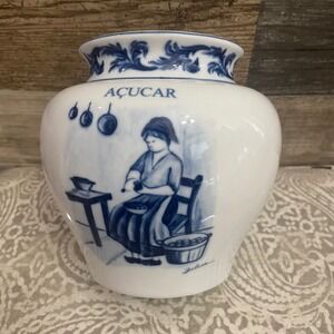 Linea Mozart Belver Portugal Porcelain Vase Blue White Delft Style Scene AÇUCAR
